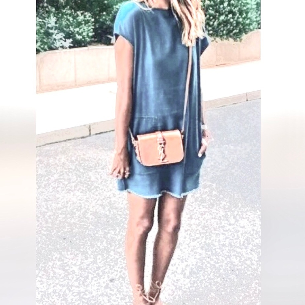 ARITZIA Wilfred Free Denim Dress Nori Frayed fringe hem. Jean dress oversized XS